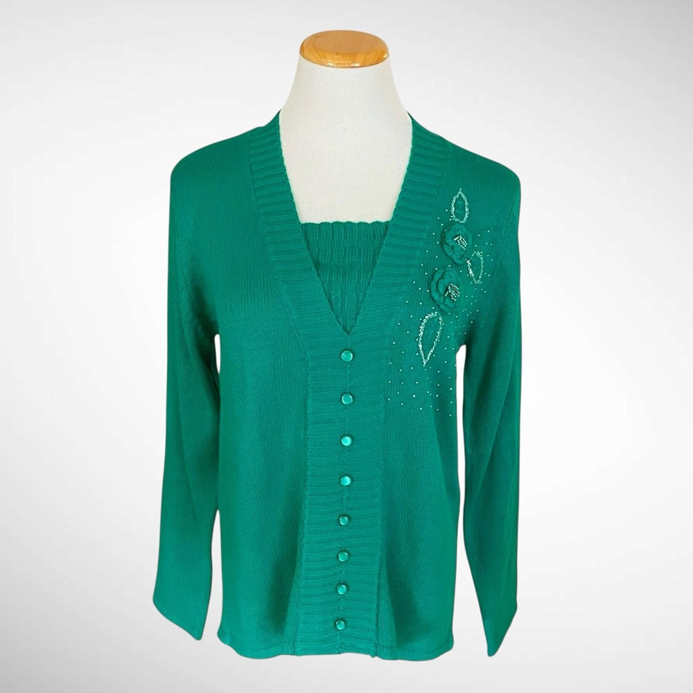 Adriana Delafield Embellished Layered-Look Long-Sleeve Sweater